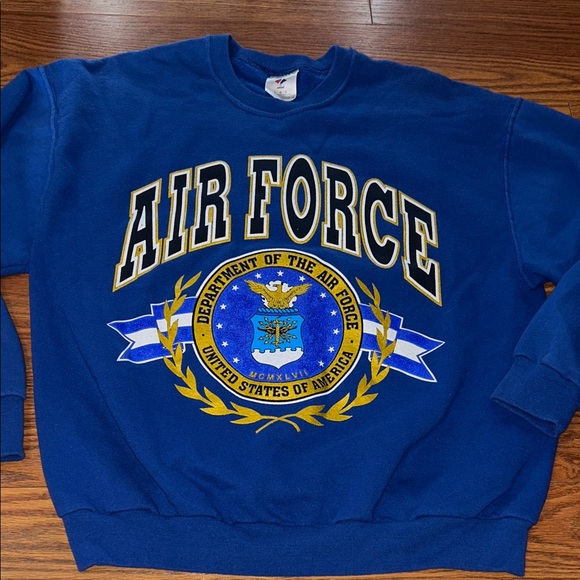 VTG 90s Air Force Academy Pullover Sweatshirt Mens L Raglan Blue Crewneck Sweats